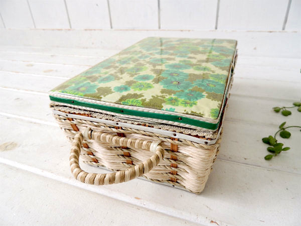 レトロな花柄・2段式・ヴィンテージ・ソーイングボックス/裁縫箱