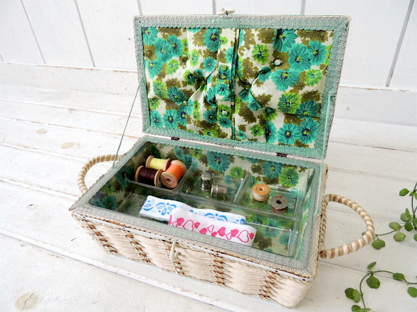 レトロな花柄・2段式・ヴィンテージ・ソーイングボックス/裁縫箱
