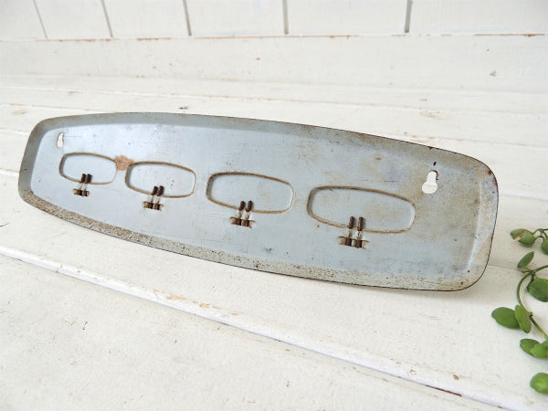 ブロカント・フランス・水色×白色 チェッカー・アンティーク・4連・キッチンクロス フック 布巾掛け