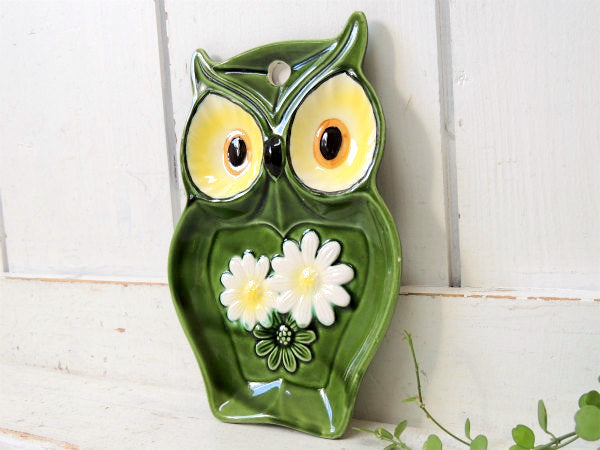 レトロポップ・花柄×ふくろう・セラミック製・ヴィンテージ・プレート カトラリーレスト ウォールデコ