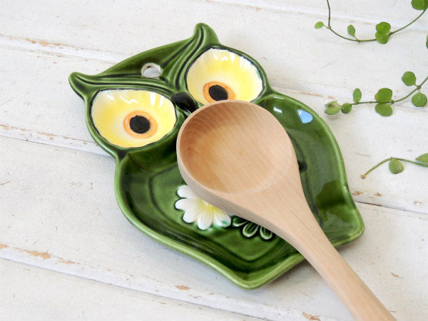 レトロポップ・花柄×ふくろう・セラミック製・ヴィンテージ・プレート カトラリーレスト ウォールデコ