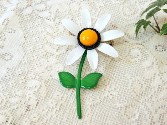 【白×黄×緑】レトロポップ・フラワーモチーフ・ヴィンテージ・ブローチ/アクセサリー/1960~