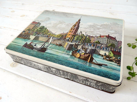 VERKADE オランダ・ムント塔&運河の街並・ヴィンテージ・ティン缶 ビスケット缶