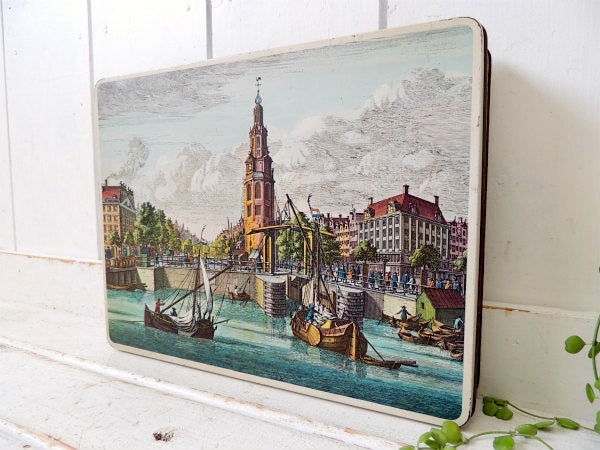 VERKADE オランダ・ムント塔&運河の街並・ヴィンテージ・ティン缶 ビスケット缶