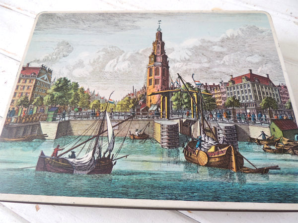 VERKADE オランダ・ムント塔&運河の街並・ヴィンテージ・ティン缶 ビスケット缶