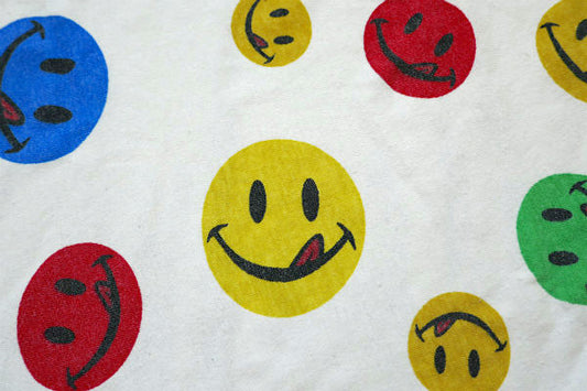 カラフルポップ スマイル スマイリーフェイス ニコちゃん ヴィンテージ ファブリック 生地 ハギレ