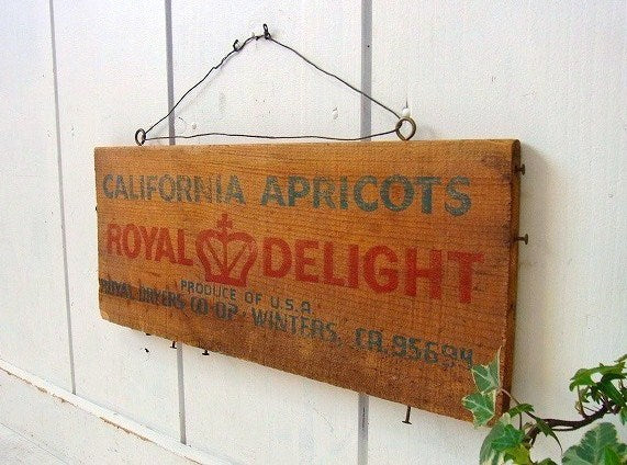 アプリコット・木箱 ビンテージ・ウッドプレート 木製サイン・USA・看板