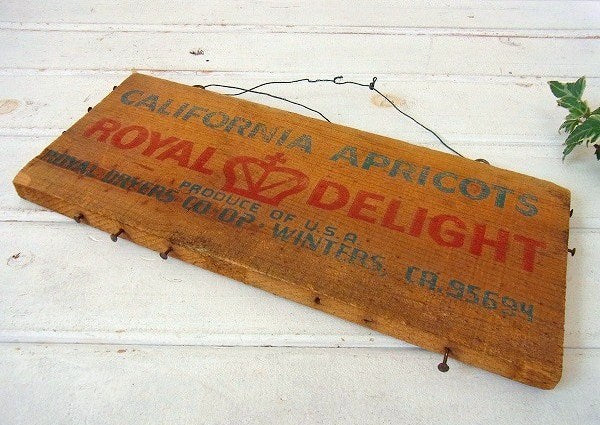 アプリコット・木箱 ビンテージ・ウッドプレート 木製サイン・USA・看板