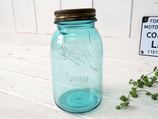 【BALL】1910~クリアブルー・アンティーク・メイソンジャー/ガラスジャー/保存瓶 USA