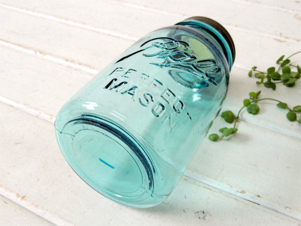 【BALL】1910~クリアブルー・アンティーク・メイソンジャー/ガラスジャー/保存瓶 USA