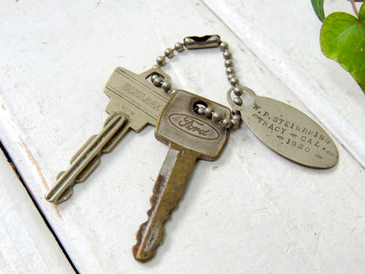 【1920's・W.P. STEINBRING】ヴィンテージ・キーホルダー・フォード・アメ車・鍵付き