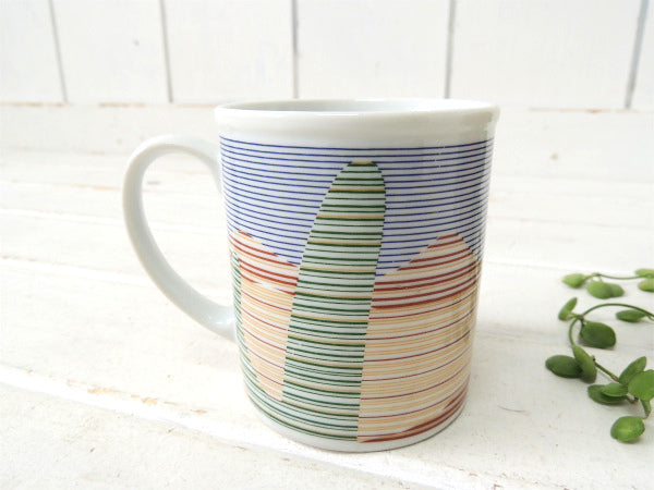 砂漠のサボテン&夕日柄・陶器製・ヴィンテージ・マグカップ/ネイティブ