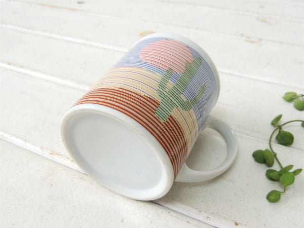 砂漠のサボテン&夕日柄・陶器製・ヴィンテージ・マグカップ/ネイティブ