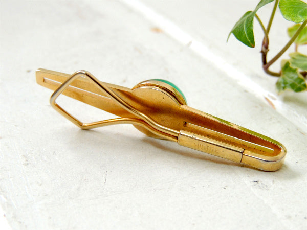 【SWANK社製】グリーン×ゴールド・ダブルライン・ヴィンテージ・タイピン・スワンク・アクセサリー