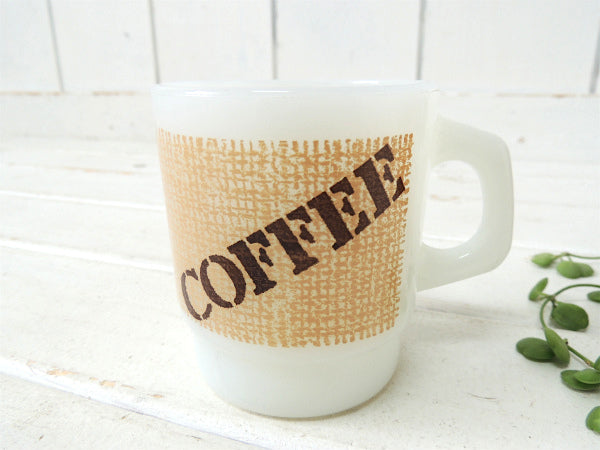 【FireKing】COFFEE×ジュート柄・ファイヤーキング・マグカップ/コーヒー