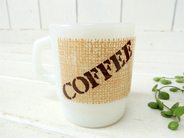 【FireKing】COFFEE×ジュート柄・ファイヤーキング・マグカップ/コーヒー