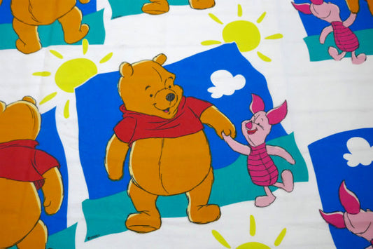 ディズニー くまのプーさん ピグレット プーさん お散歩柄 ヴィンテージ ユーズドシーツ(1/2) 美品 USA
