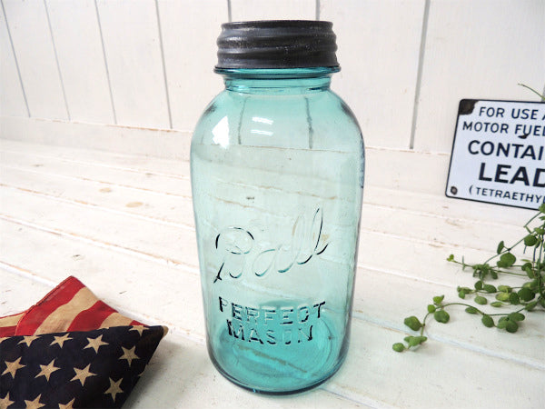 【Ball】~1933クリアブルー・ビッグサイズ・アンティーク・メイソンジャー/ガラスジャー/保存瓶