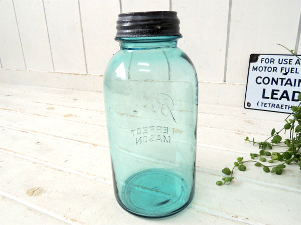 【Ball】~1933クリアブルー・ビッグサイズ・アンティーク・メイソンジャー/ガラスジャー/保存瓶