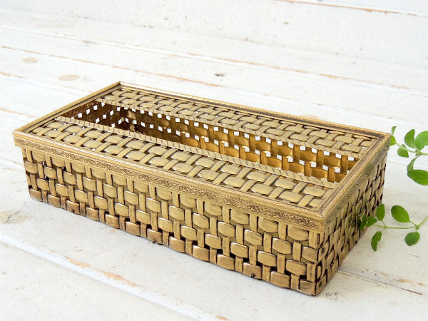 【ラタンモチーフ・ゴールドトーン】透かしデザイン・ヴィンテージ・ティッシュケース・ティッシュボックス