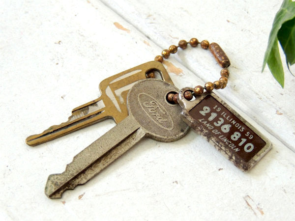 FORD 1959's イリノイ州 ナンバープレート型 ヴィンテージ キーホルダー フォード アメ車 US