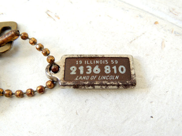 FORD 1959's イリノイ州 ナンバープレート型 ヴィンテージ キーホルダー フォード アメ車 US
