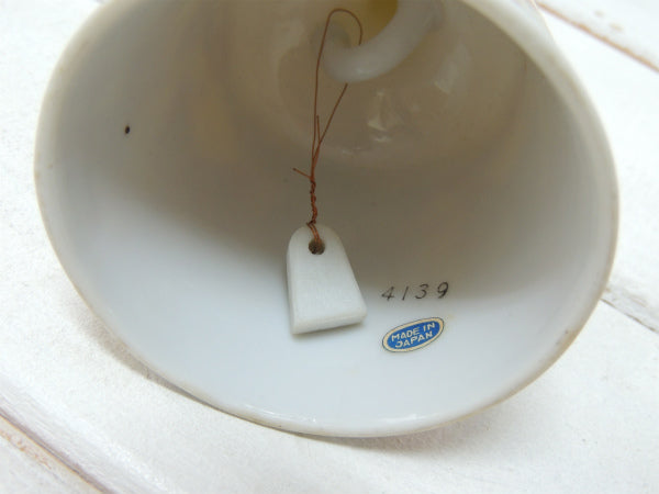 バタフライ&フラワー柄 イエロー・陶器製・デッドストック・ヴィンテージ・ベル・呼び鈴・ハンドベル