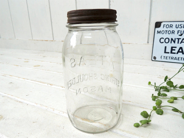 【ATLAS】クリア・ヴィンテージ・メイソンジャー/ガラスジャー/保存瓶/アトラスジャー