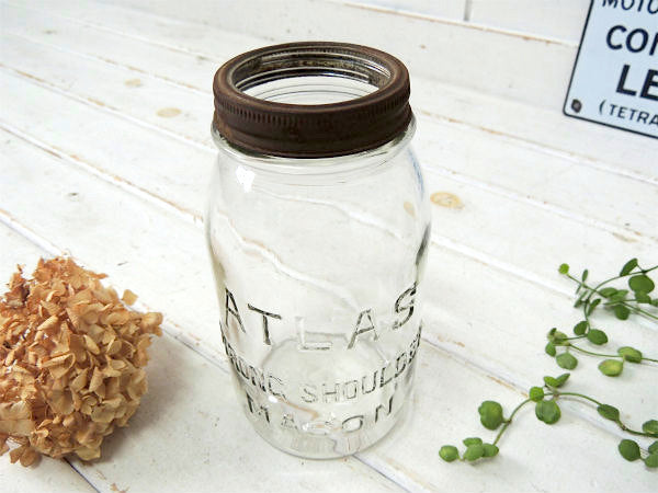 【ATLAS】クリア・ヴィンテージ・メイソンジャー/ガラスジャー/保存瓶/アトラスジャー