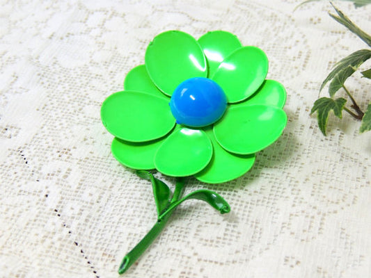 グリーン×ブルー レトロポップ フラワーモチーフ 60's ヴィンテージ ブローチ アクセサリー ジュエリー USA