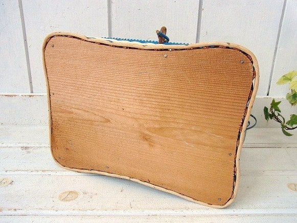 アメリカ製・!ブルー×アイボリー色のレトロなヴィンテージ・ソーイングボックス/裁縫箱/手芸用品