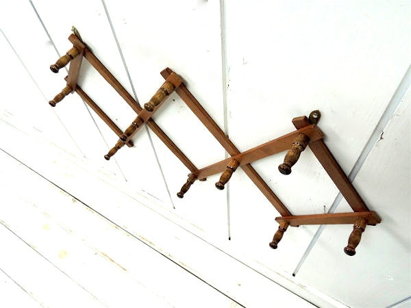 木製・ジャバラ式・壁掛けヴィンテージ・ハットラック/コートフック USA