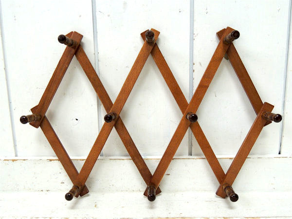 木製・ジャバラ式・壁掛けヴィンテージ・ハットラック/コートフック USA