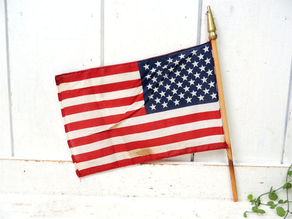 【アメリカンフラッグ・50州】USA★星条旗・木製ポール付き・ヴィンテージ・旗/インテリア・看板