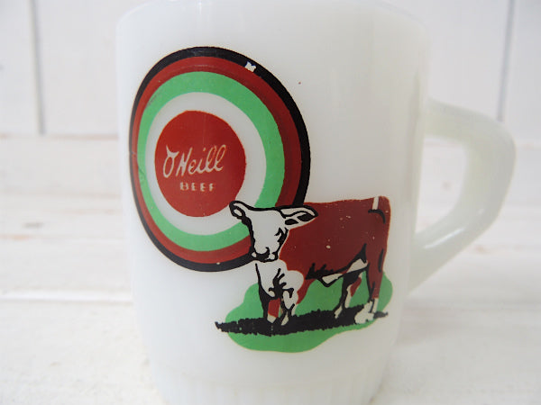 【FireKing】O'Neill BEEF・牛柄・ファイヤーキング・マグカップ/アドマグ