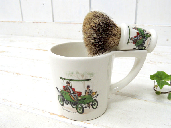 BARBER・ENGLAND 英国・陶器製・ヴィンテージ・シェービングカップ&髭ブラシ 床屋