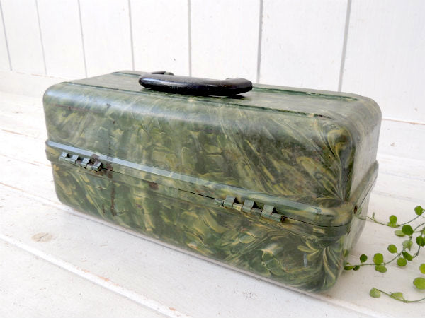 【PLANO】プラノ・緑マーブル・2段式・50'sビンテージ・タックルボックス/タックルケース/釣具