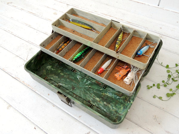 【PLANO】プラノ・緑マーブル・2段式・50'sビンテージ・タックルボックス/タックルケース/釣具