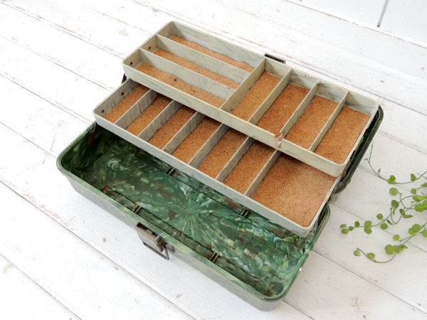 【PLANO】プラノ・緑マーブル・2段式・50'sビンテージ・タックルボックス/タックルケース/釣具