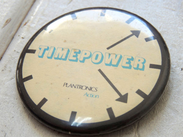 【TIMEPOWER・タイムパワー】USA・ヴィンテージ・時計型・缶バッジ・インパクト・デザイン