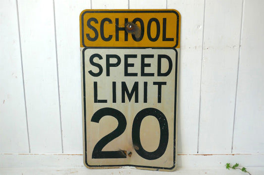SCHOOL SPEED LIMIT 20 速度制限 ビンテージ ストリートサイン 看板 道路標識 ロードサイン USA