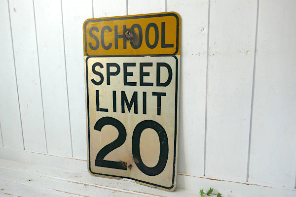 SCHOOL SPEED LIMIT 20 速度制限 ビンテージ ストリートサイン 看板 道路標識