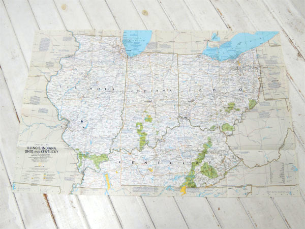 ナショナル ジオグラフィック オハイオ州&インディアナ州 US・80's ヴィンテージ・マップ・地図