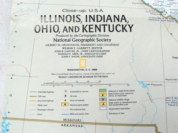 ナショナル ジオグラフィック オハイオ州&インディアナ州 US・80's ヴィンテージ・マップ・地図