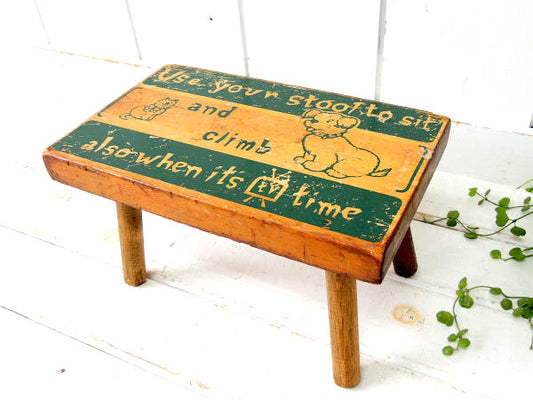 犬&ネコ Dog Cat イラスト・アンティーク・木製 スツール 踏み台 子供イス USA