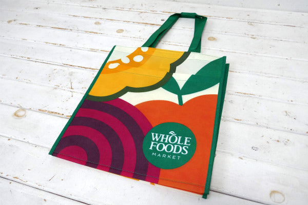 WHOLE FOODS ホールフーズスーパーマーケット オーガニック フルーツ&ベジタブル柄 ポケット付き エコバッグ カラフル