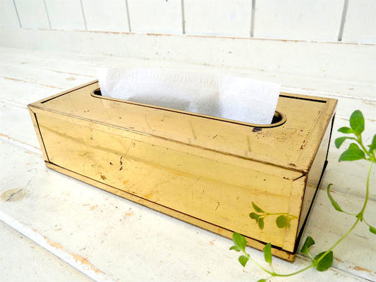 ミッドセンチュリー・ゴールドトーン・ヴィンテージ・ティッシュケース・ティッシュボックス USA