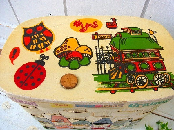 【Caro-Nan】1975年・クリーム色・木製アンティーク・カロナンバスケット/カゴバッグ