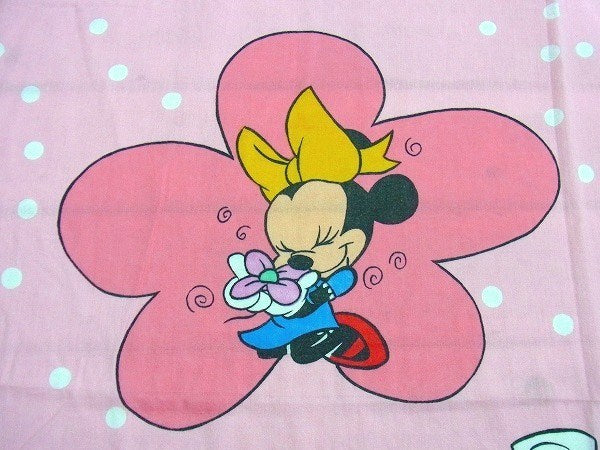 【ミニーマウス】ディズニー・フラワー&蝶々柄・ヴィンテージ・ユーズドシーツ(フラット)　USA