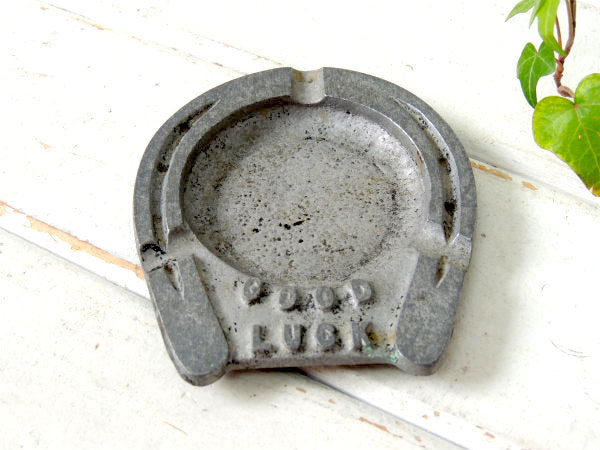 【GOOD LUCK】メッセージ付き・馬・蹄鉄・無骨・ヴィンテージ・灰皿・USA/カリフォルニア